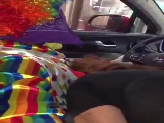Clown gets prick sucked while ordering food