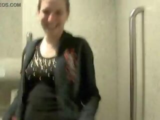 Randy adolescent pisses in leggings and movies her tits in public