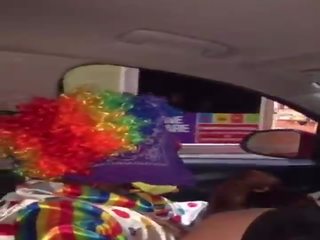 Clown gets prick sucked while ordering food