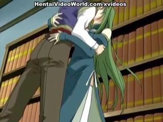 Green-haired hentai divinity whanged in a library