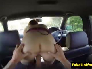 Smalltitted euro riding cops cock in car