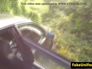 Real brit sucking fake coppers member in car