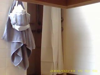Spying voluptuous 19 year old mistress showering in dorm bathroom
