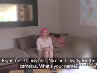 Pink haired Brit anal banging in casting