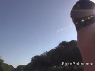 Attractive divinity strips shorts and fucks cop outdoor